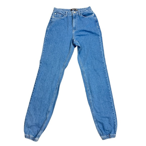 Misguided Tall Mom Jogger Cuffed Stonewash Denim Jeans - Picture 1 of 8